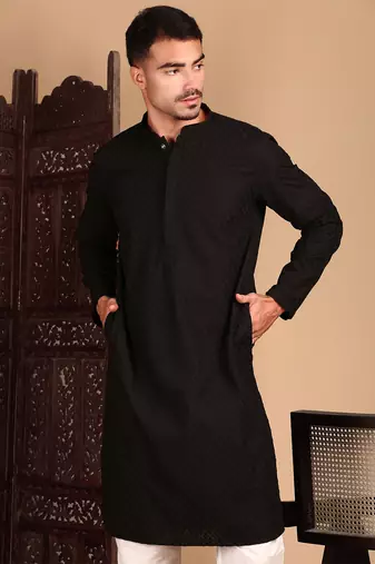 Black solid chikankari black kurtahandcrafted