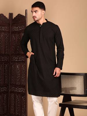 Black solid chikankari black kurtahandcrafted 4