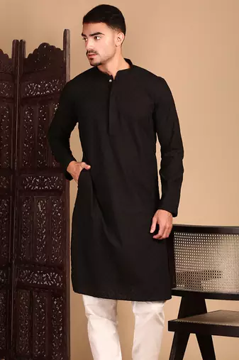 Black solid chikankari black kurtahandcrafted