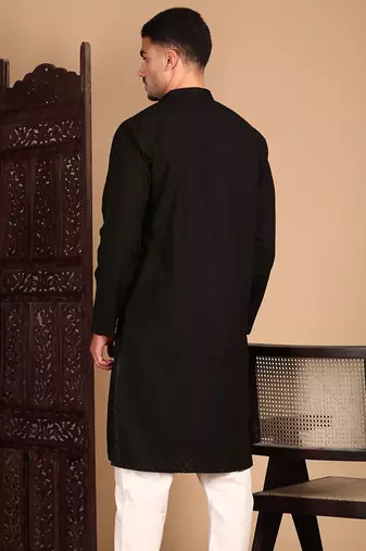 Black solid chikankari black kurtahandcrafted