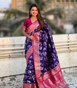 Royal blue banarasi silk blend weaving meenakari designer saree