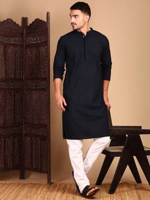 Deep blue solid chikankari kurtahandcrafted 1