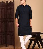 Deep blue solid chikankari kurtahandcrafted