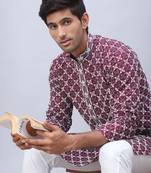 Purple rayon embroidered kurta pyjama set