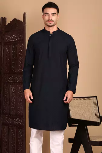 Deep blue solid chikankari kurtahandcrafted