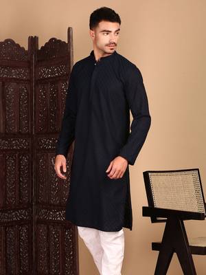 Deep blue solid chikankari kurtahandcrafted 3