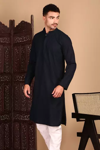 Deep blue solid chikankari kurtahandcrafted