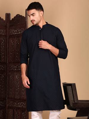 Deep blue solid chikankari kurtahandcrafted 4