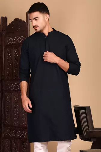 Deep blue solid chikankari kurtahandcrafted
