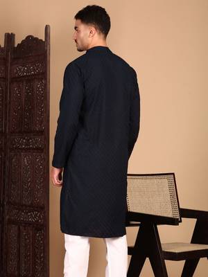 Deep blue solid chikankari kurtahandcrafted 5