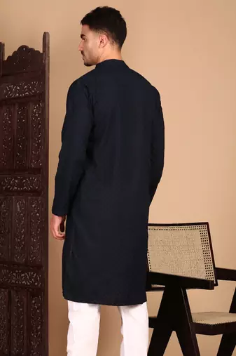 Deep blue solid chikankari kurtahandcrafted