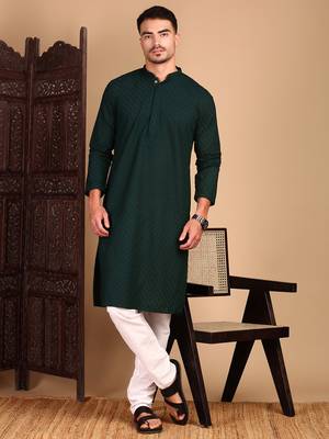 Deep green solid chikankari kurtahandcrafted 1