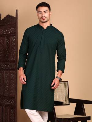 Deep green solid chikankari kurtahandcrafted 2