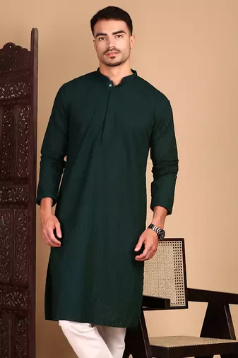 Deep green solid chikankari kurtahandcrafted