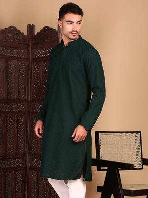 Deep green solid chikankari kurtahandcrafted 3