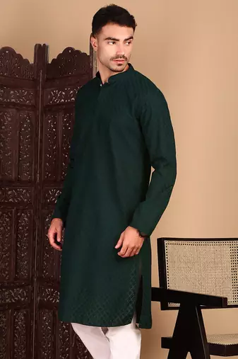 Deep green solid chikankari kurtahandcrafted