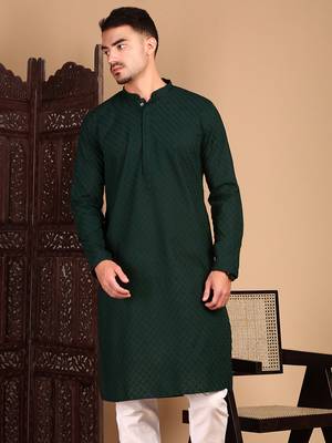Deep green solid chikankari kurtahandcrafted 4