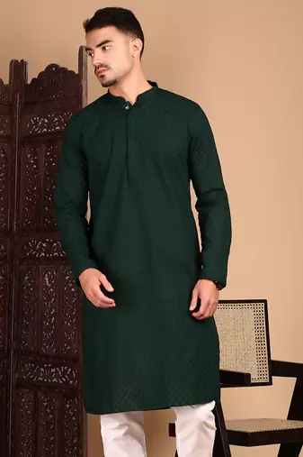 Deep green solid chikankari kurtahandcrafted