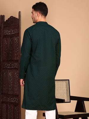Deep green solid chikankari kurtahandcrafted 5