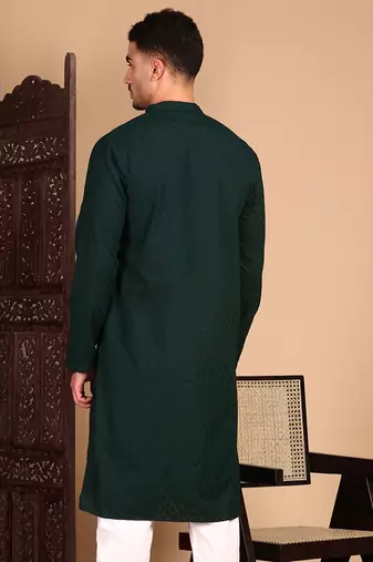 Deep green solid chikankari kurtahandcrafted
