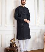 black floral work fusion wear kurta