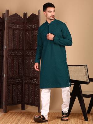 Firozi solid chikankari kurtahandcrafted 1