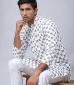 White viscose rayon embroidered kurta pyjama set