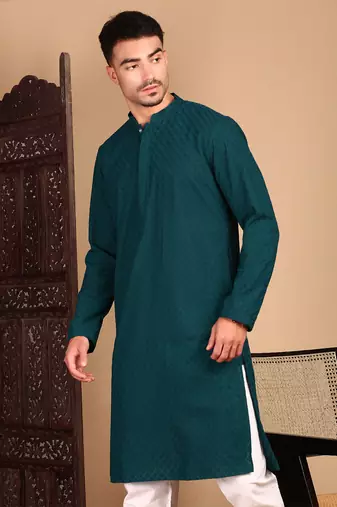 Firozi solid chikankari kurtahandcrafted