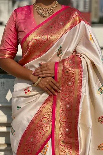 Cream soft silk blend woven meenakari saree