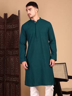 Firozi solid chikankari kurtahandcrafted 3