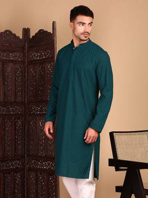 Firozi solid chikankari kurtahandcrafted 4