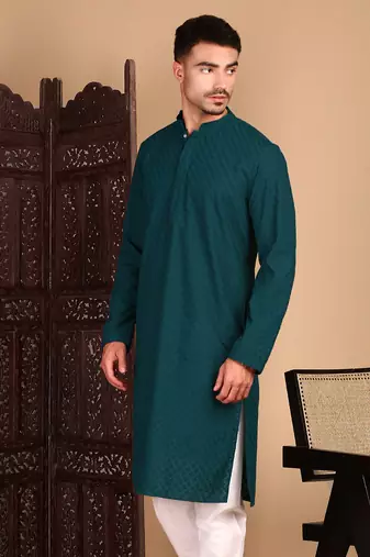 Firozi solid chikankari kurtahandcrafted