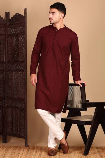 Maroonsolid chikankari kurtahandcrafted