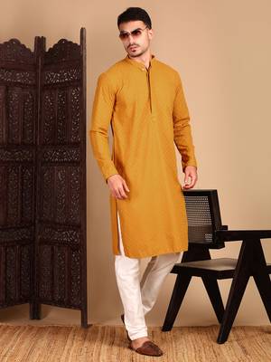 Mustardsolid chikankarikurtahandcrafted 1