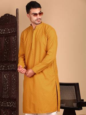 Mustardsolid chikankarikurtahandcrafted 2