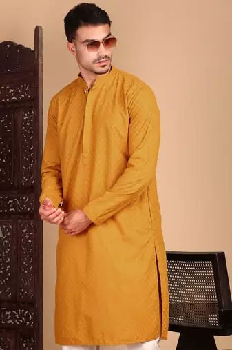 Mustardsolid chikankarikurtahandcrafted