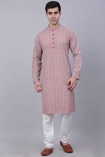 Coral pure cotton embroidered kurta pyjama set