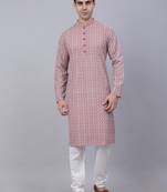 Coral pure cotton embroidered kurta pyjama set