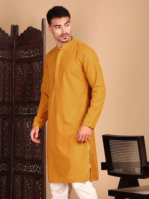 Mustardsolid chikankarikurtahandcrafted 3