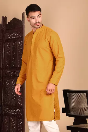 Mustardsolid chikankarikurtahandcrafted