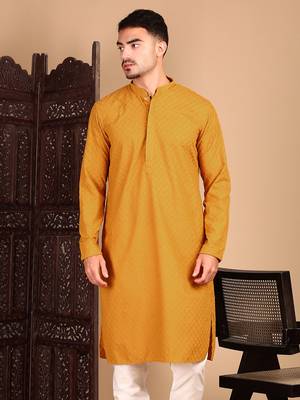 Mustardsolid chikankarikurtahandcrafted 4