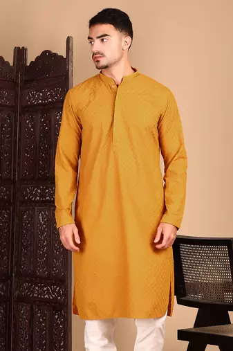 Mustardsolid chikankarikurtahandcrafted