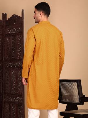 Mustardsolid chikankarikurtahandcrafted 5