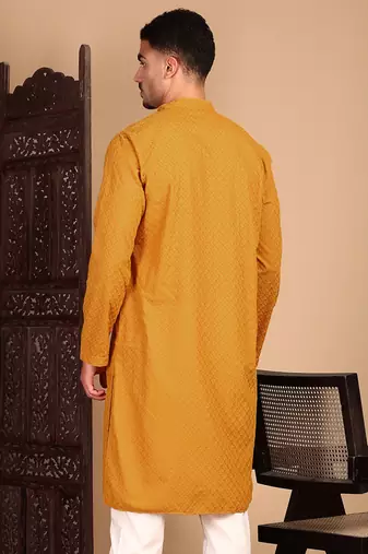 Mustardsolid chikankarikurtahandcrafted