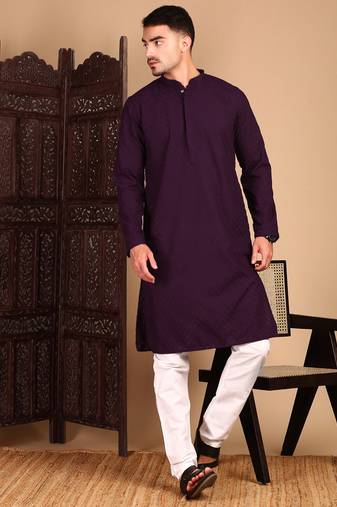 Purple solid chikankarikurtahandcrafted