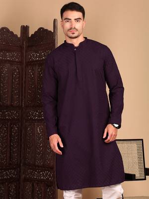 Purple solid chikankarikurtahandcrafted 2
