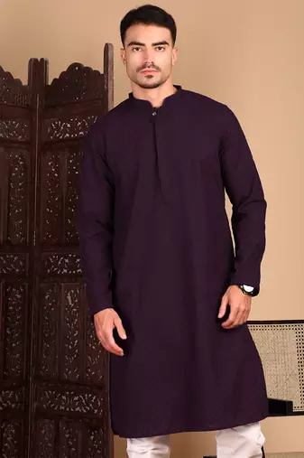 Purple solid chikankarikurtahandcrafted