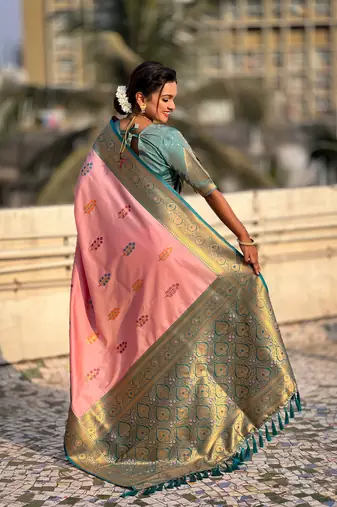 Pink soft silk blend woven meenakari saree