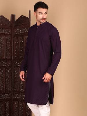Purple solid chikankarikurtahandcrafted 3