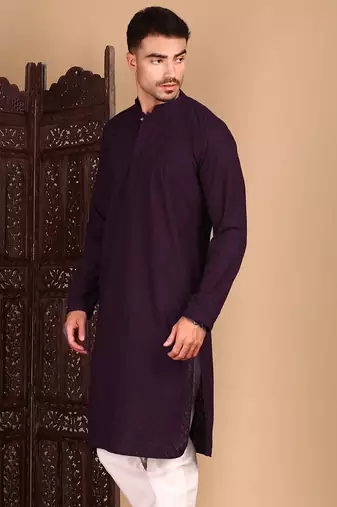 Purple solid chikankarikurtahandcrafted